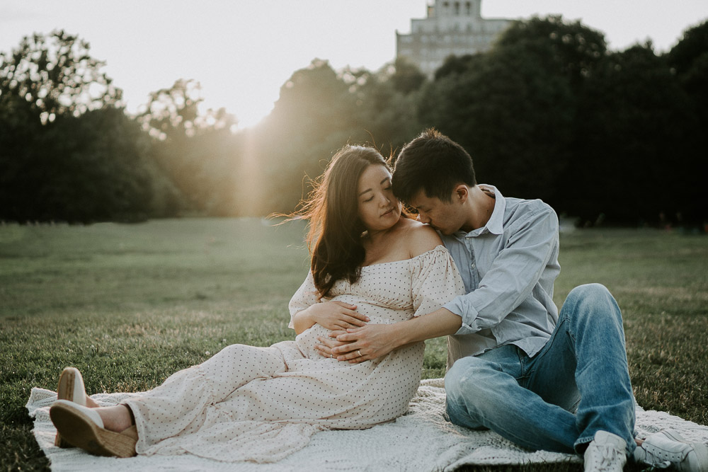 Expecting couple in prospect park brooklyn at golden hour during maternity shoot