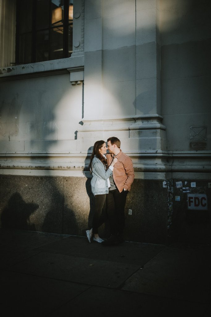 Couple during engagement shoot in the west village of nyc