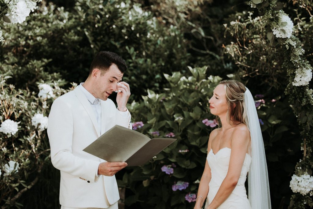 Groom cries at wedding ceremony in the hamptons