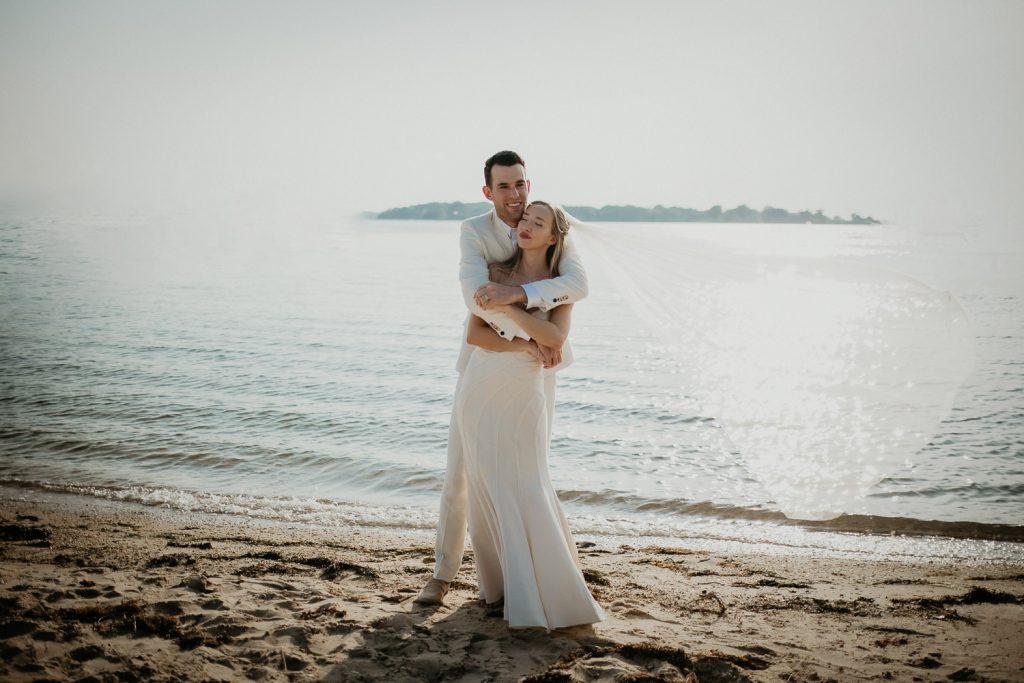 Bride and groom at hamptons beach wedding