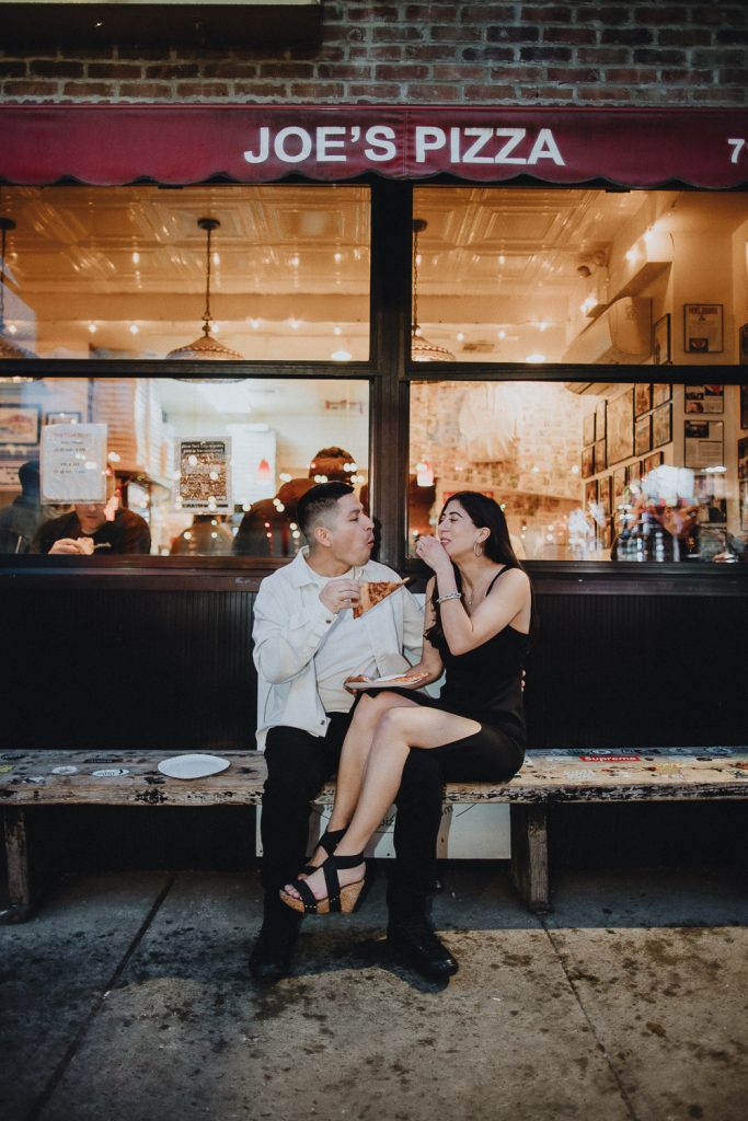 Couple during engagement photo session in williamsburg brooklyn