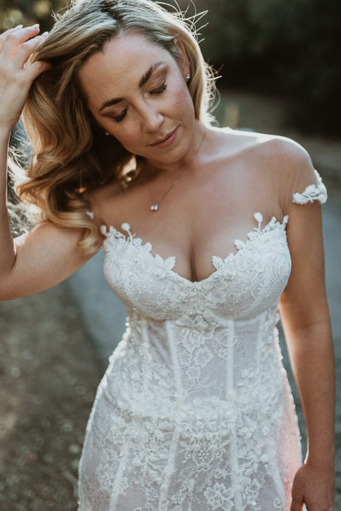 Bride in hills of los angeles at golden hour