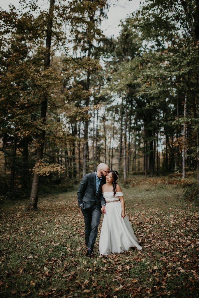 woodsy couples portraits at fall wedding in Hudson Valley