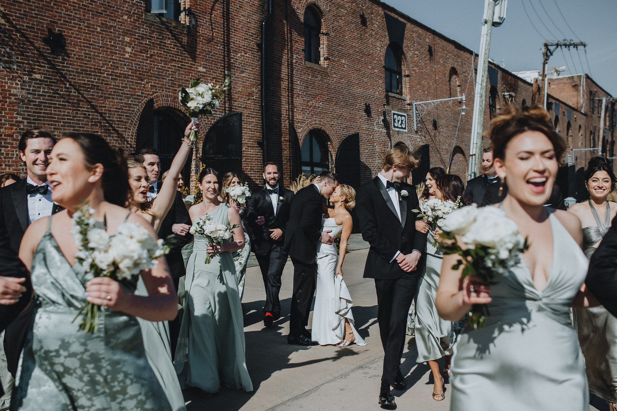 Fun bridal party photo at liberty warehouse wedding in brooklyn