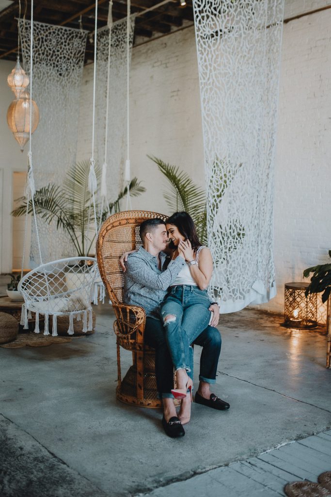 Couple in industrial brooklyn loft for engagement photoshoot