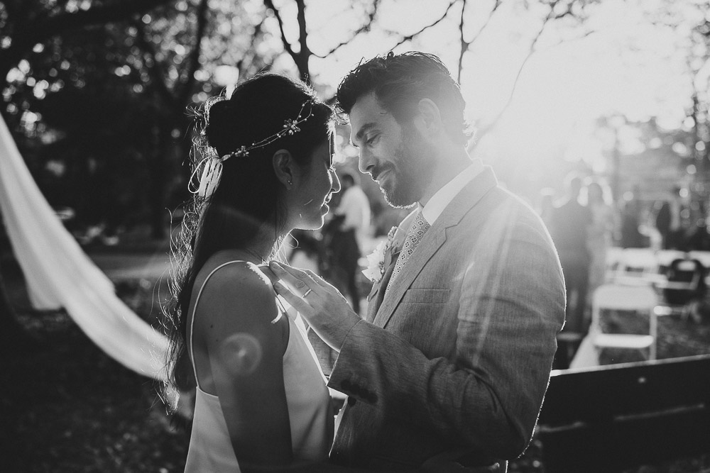 Bride and groom's golden hour portrait at fall brooklyn wedding