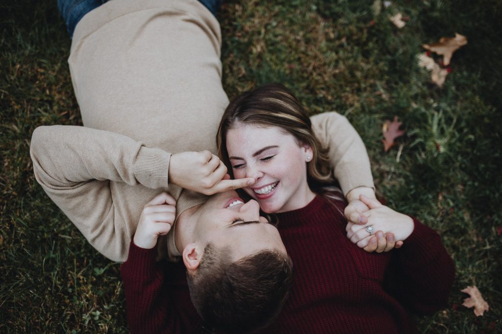 Couple during fall engagement photoshoot in west point