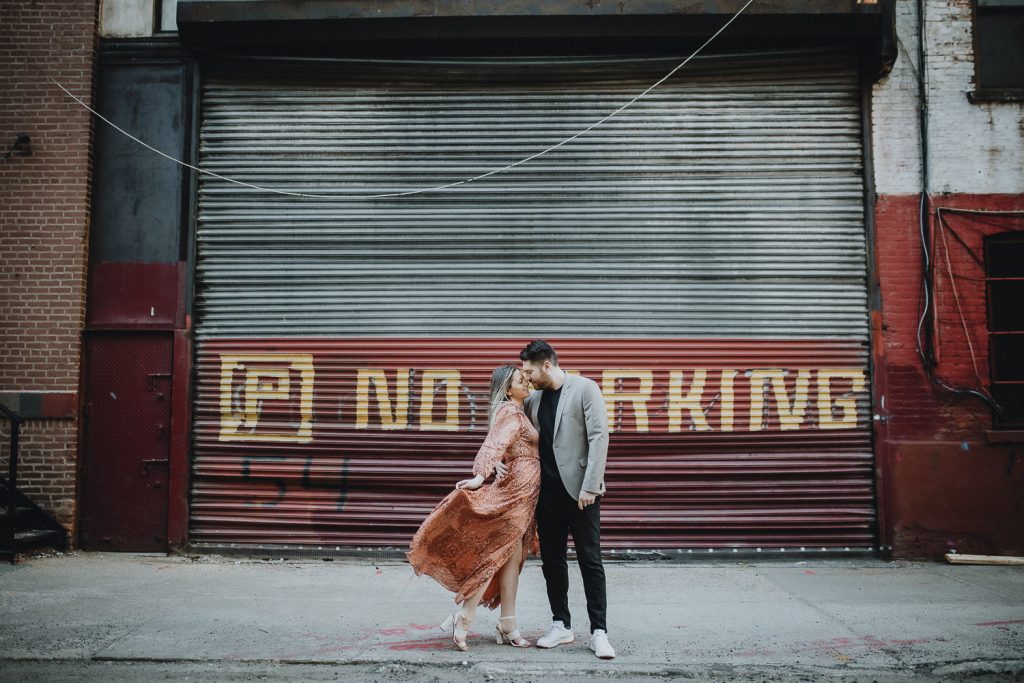 Couple during urban elopement photoshoot in dumbo brooklyn