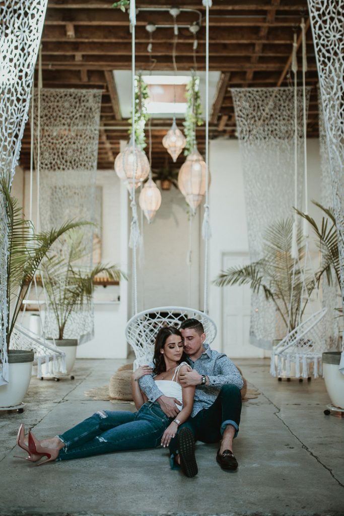 Couple in industrial brooklyn loft for engagement photoshoot