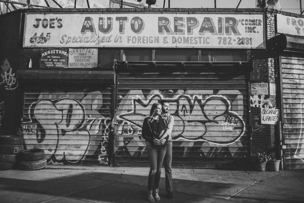 Couple during engagement session in williamsburg brooklyn