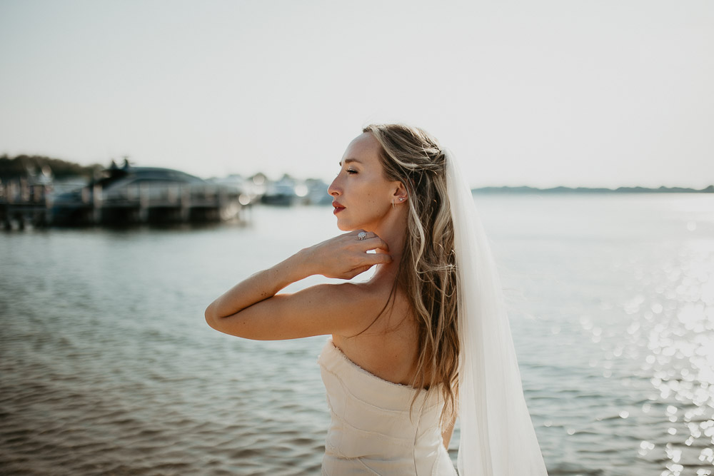 Bride at hamptons beach wedding