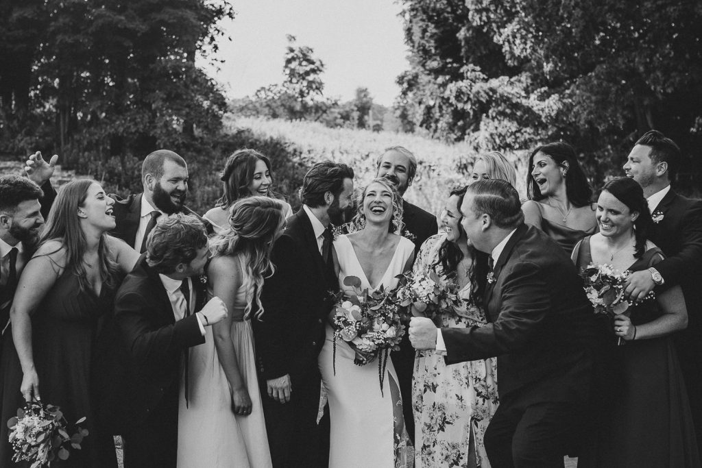 Bridal party at red maple vineyard wedding in hudson valley
