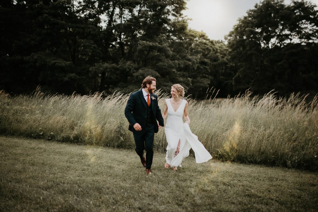 Bride and groom at red maple vineyard wedding in hudson valley