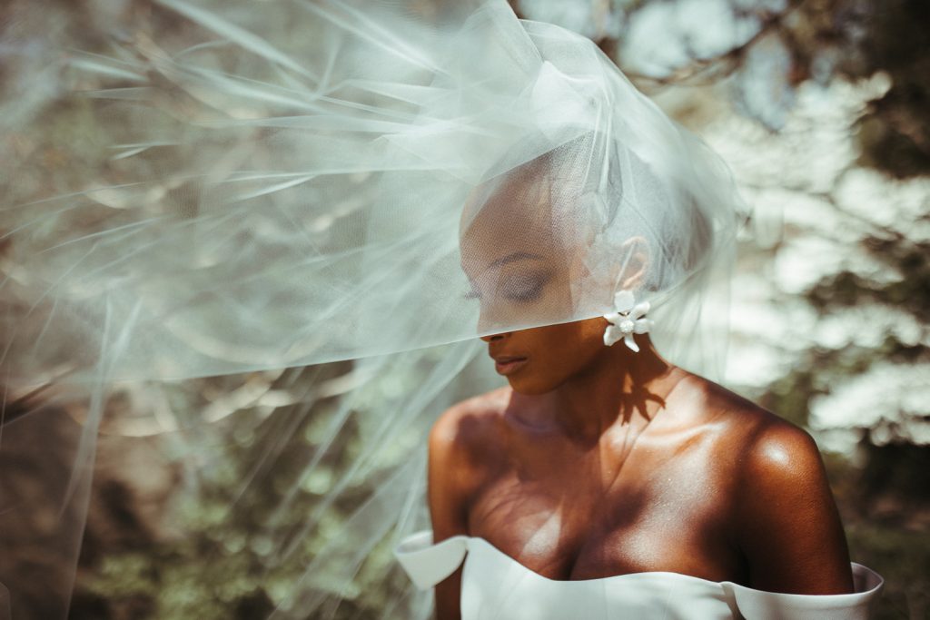 Veil shot of gorgeous black bride at nyc wedding