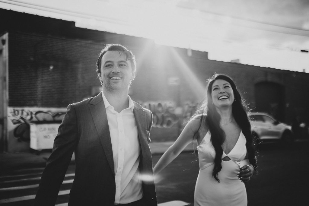 Bride and groom at urban wedding in brooklyn