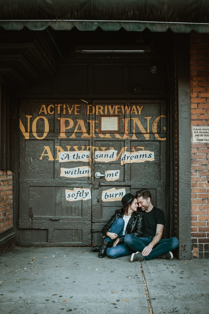 Couple in east village of nyc during engagement session