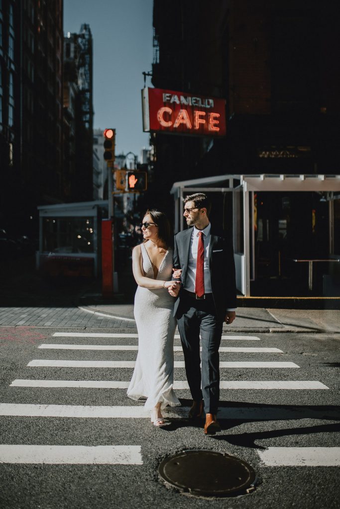 Bride and groom during nyc elopement in soho