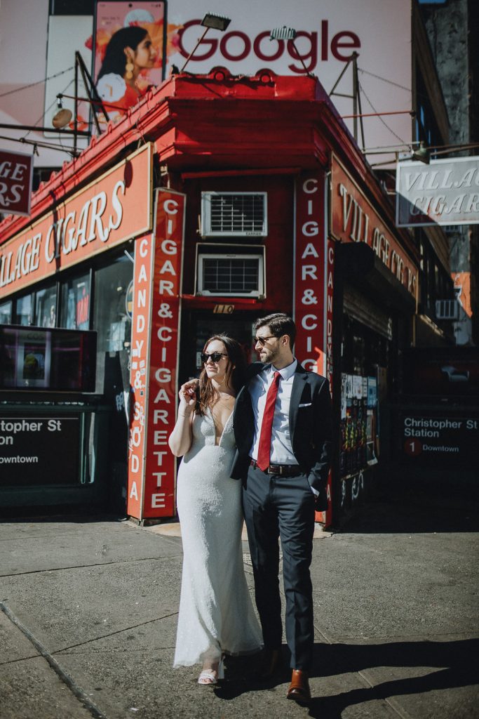 Bride and groom during nyc elopement in the west village