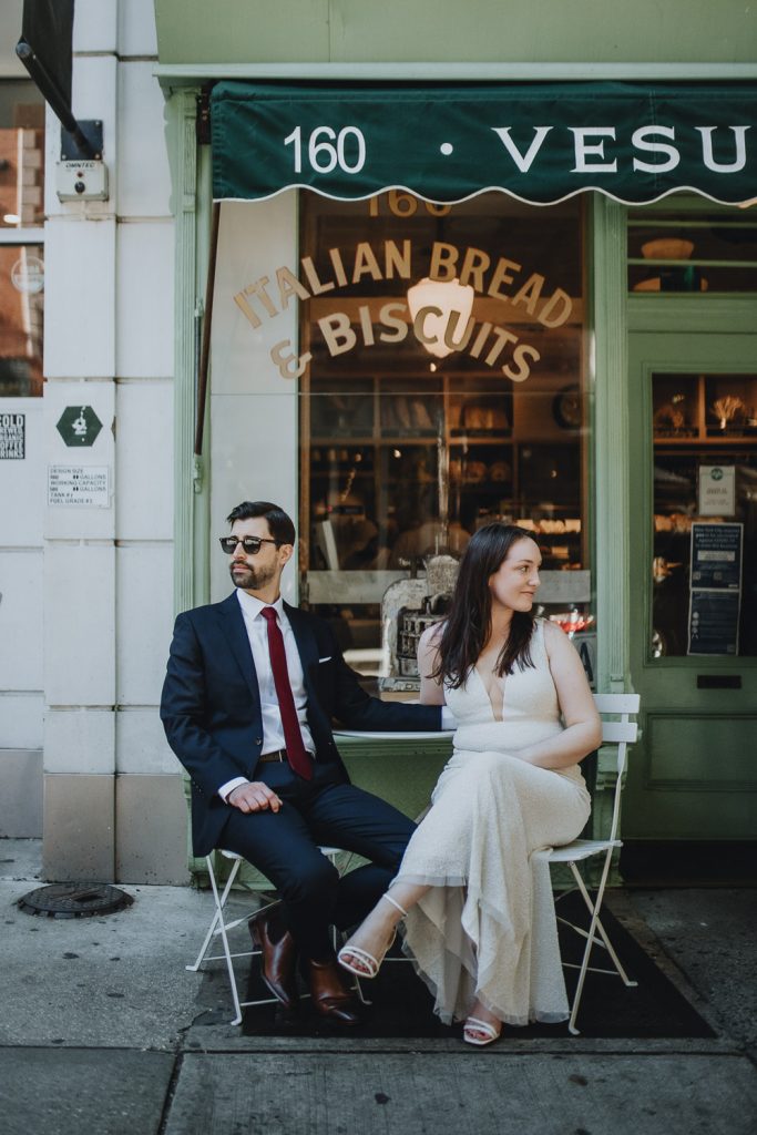 Bride and groom during nyc elopement in the west village