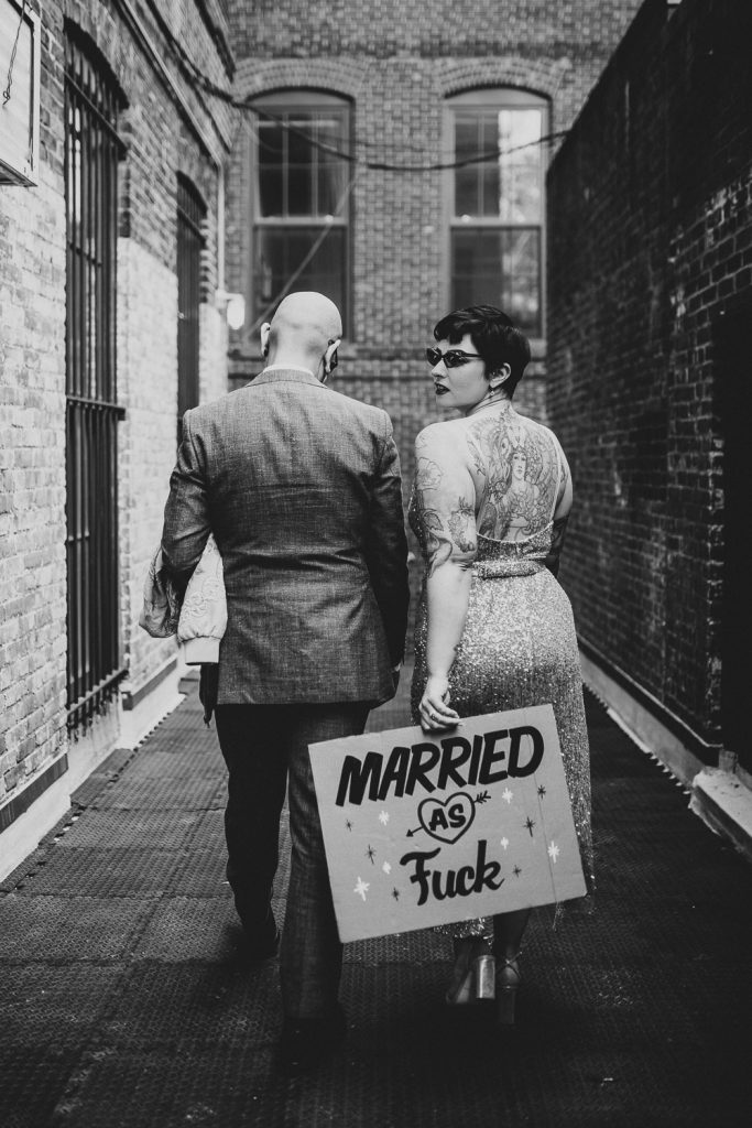 Edgy bride and groom at brooklyn elopement