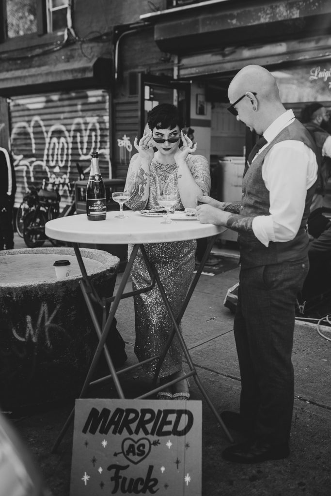 Edgy bride and groom at brooklyn elopement