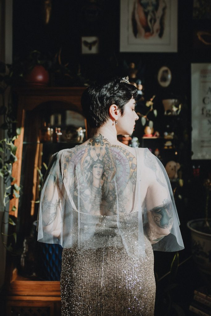 Tattooed bride in quirky loft during brooklyn elopement