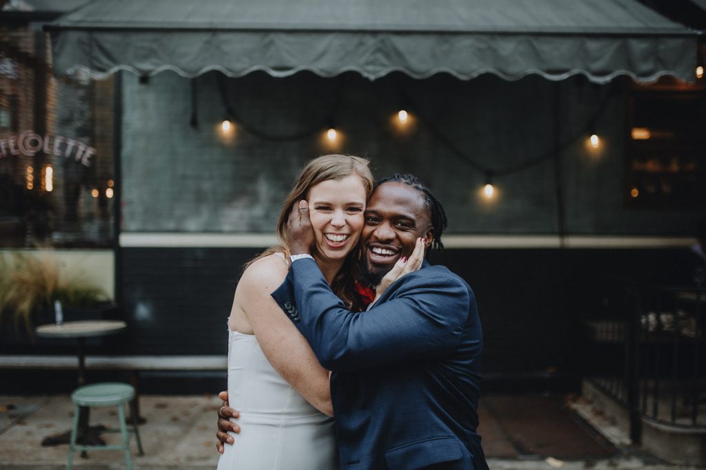 Interracial bride and groom during brooklyn elopement
