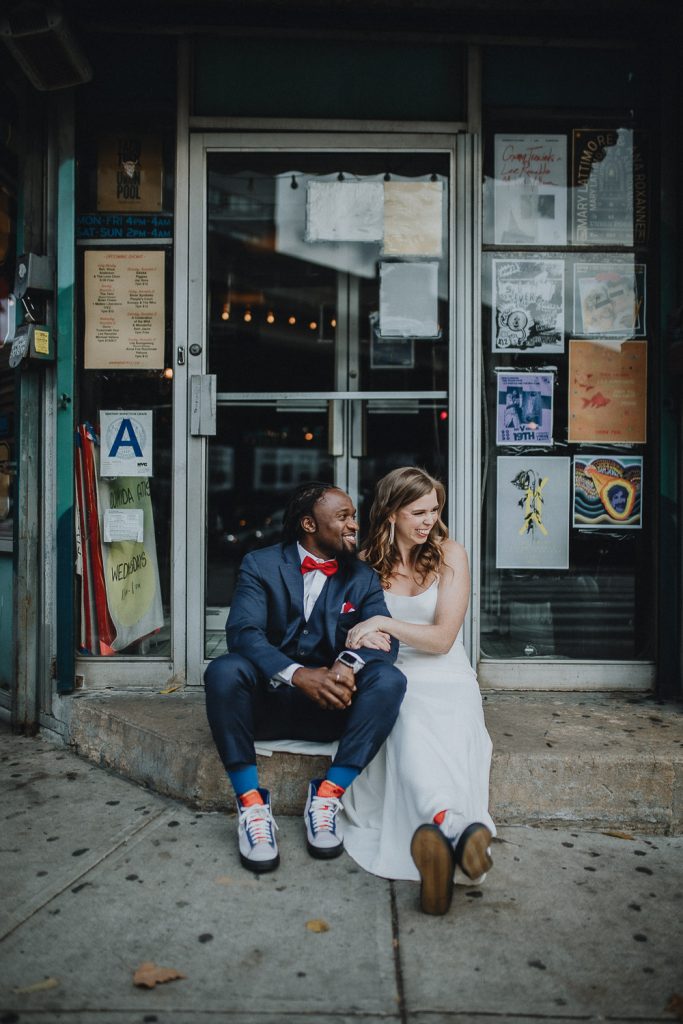 Interracial bride and groom during brooklyn elopement