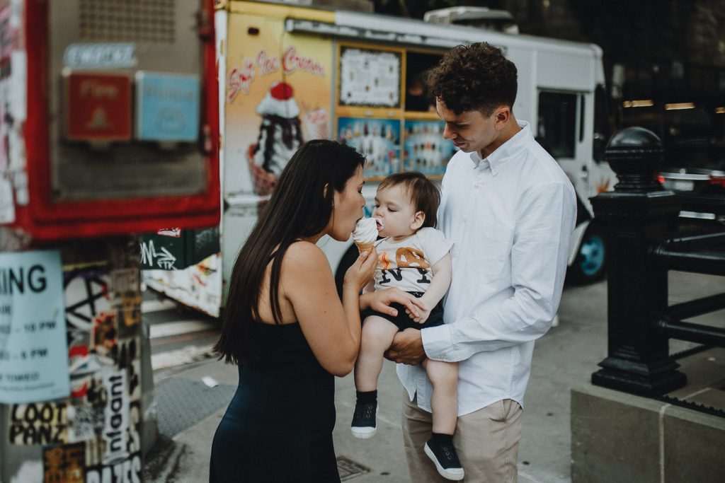 Family of three photoshoot by nyc ice cream truck