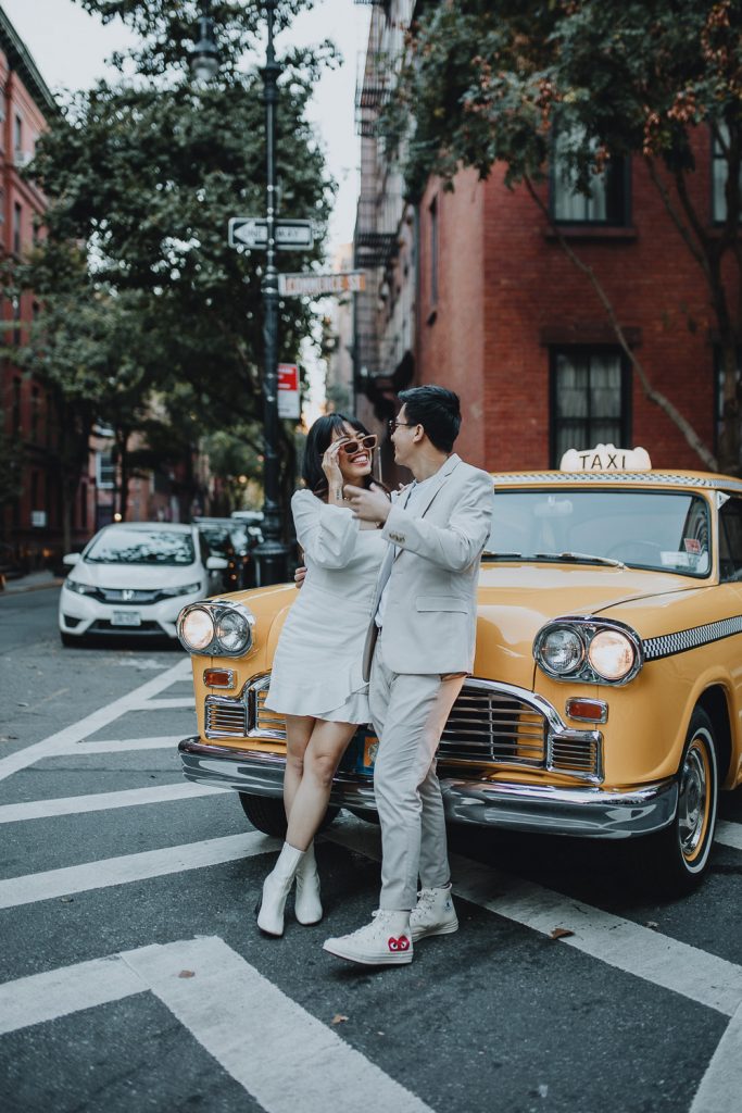 NYC elopement in vintage taxi cab