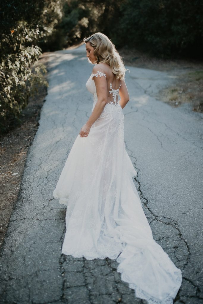 Bride in hills of los angeles at golden hour