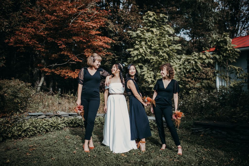 bridal party at fall wedding in Hudson Valley