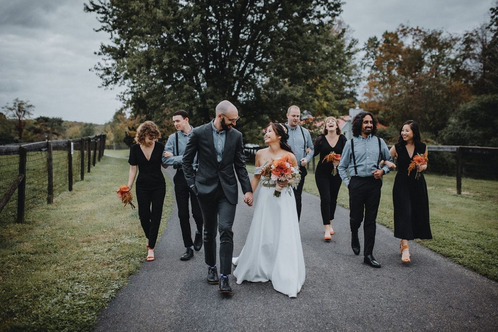 wedding party photos at fall wedding in Hudson Valley
