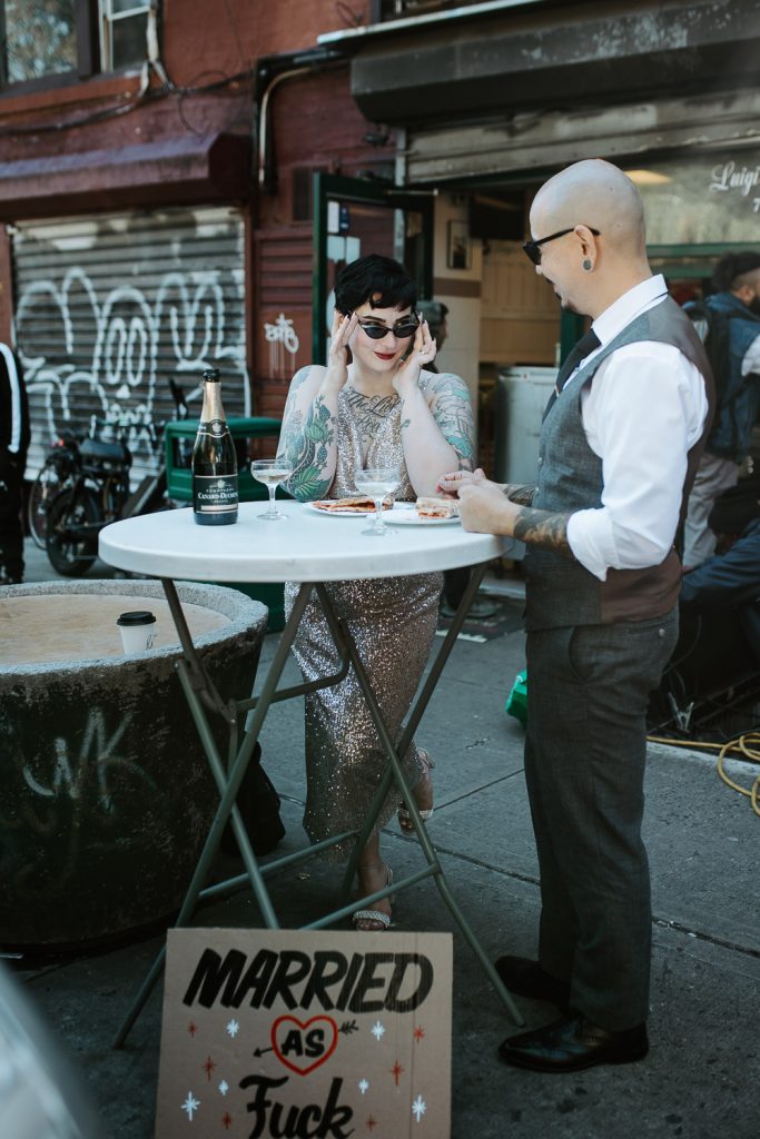 Edgy bride and groom at brooklyn elopement