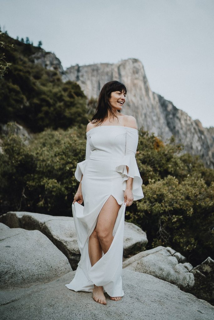 Bride on top of mountain during yosemite elopement