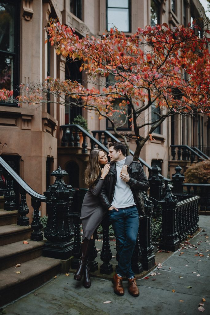 Fall engagement photoshoot in cobble hill brooklyn
