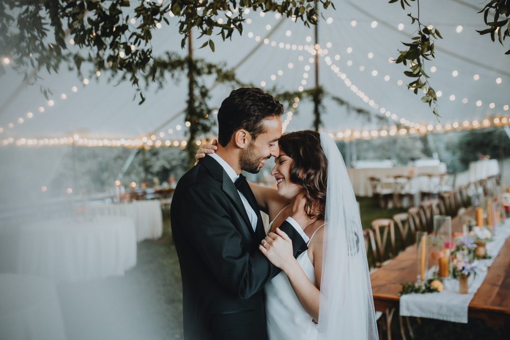 Bride and groom at hudson valley farm wedding