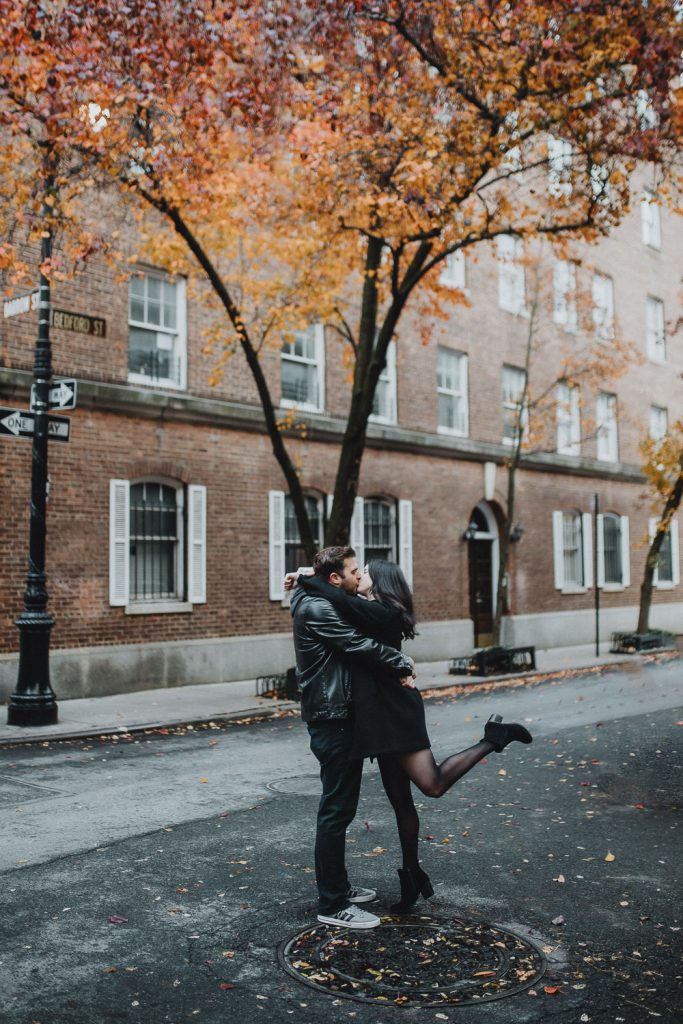Fall engagement photo in the west village of nyc