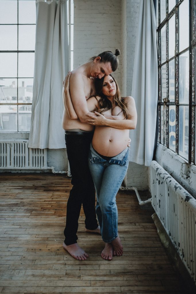 Intimate maternity photoshoot in brooklyn studio