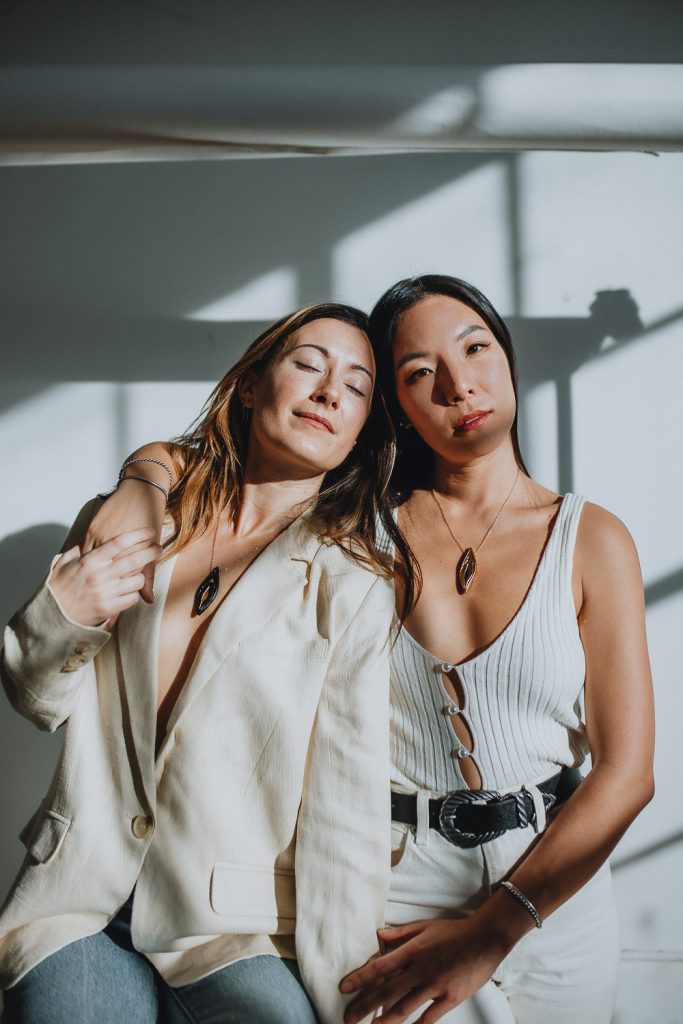 Lesbian couple in nyc studio for engagement session