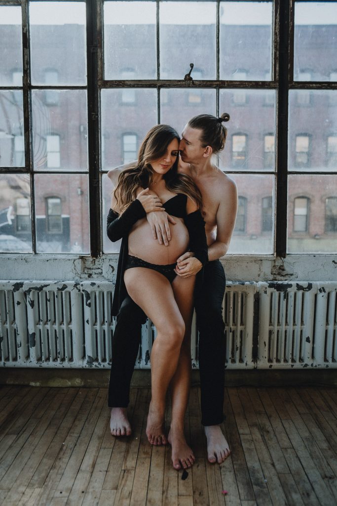 Intimate maternity photoshoot in brooklyn studio