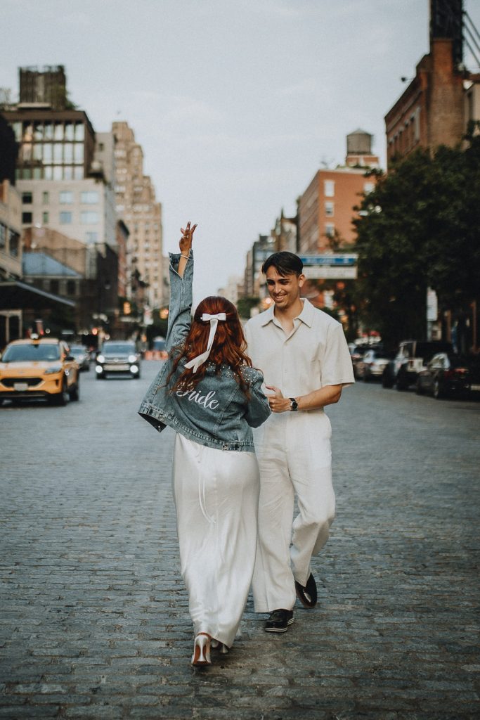 Couple during fun elopement photoshoot in meatpacking nyc