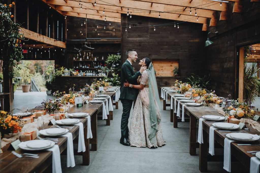 Bride and groom at wedding reception in the hudson valley