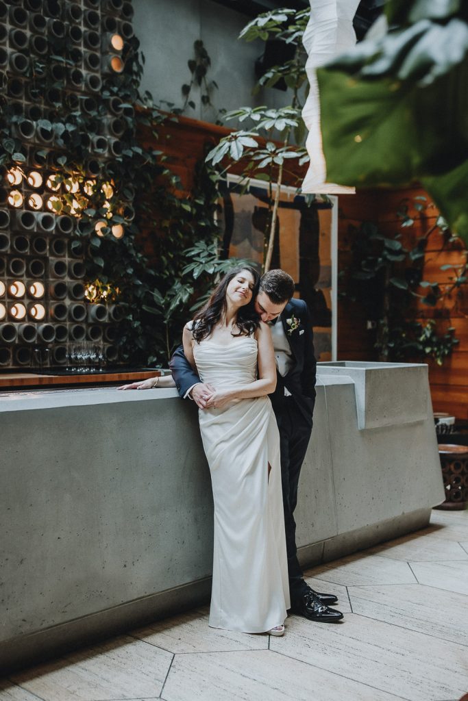 Bride and groom in brooklyn hotel on wedding day