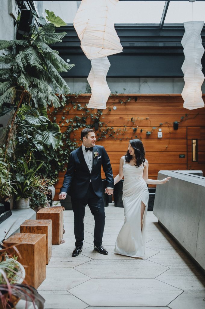 Bride and groom in brooklyn hotel on wedding day