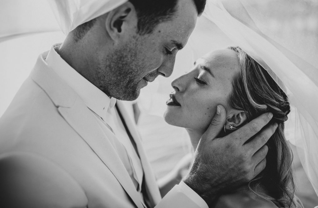 Bride and groom at destination beach wedding