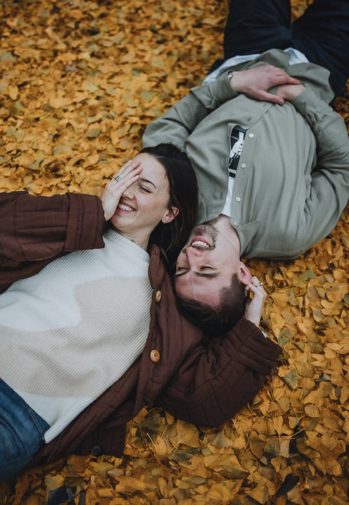 Couple during fall engagement session in nyc