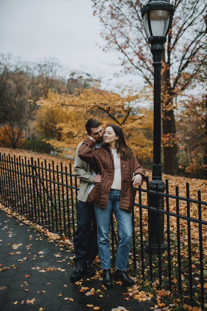 Couple during fall engagement session in nyc