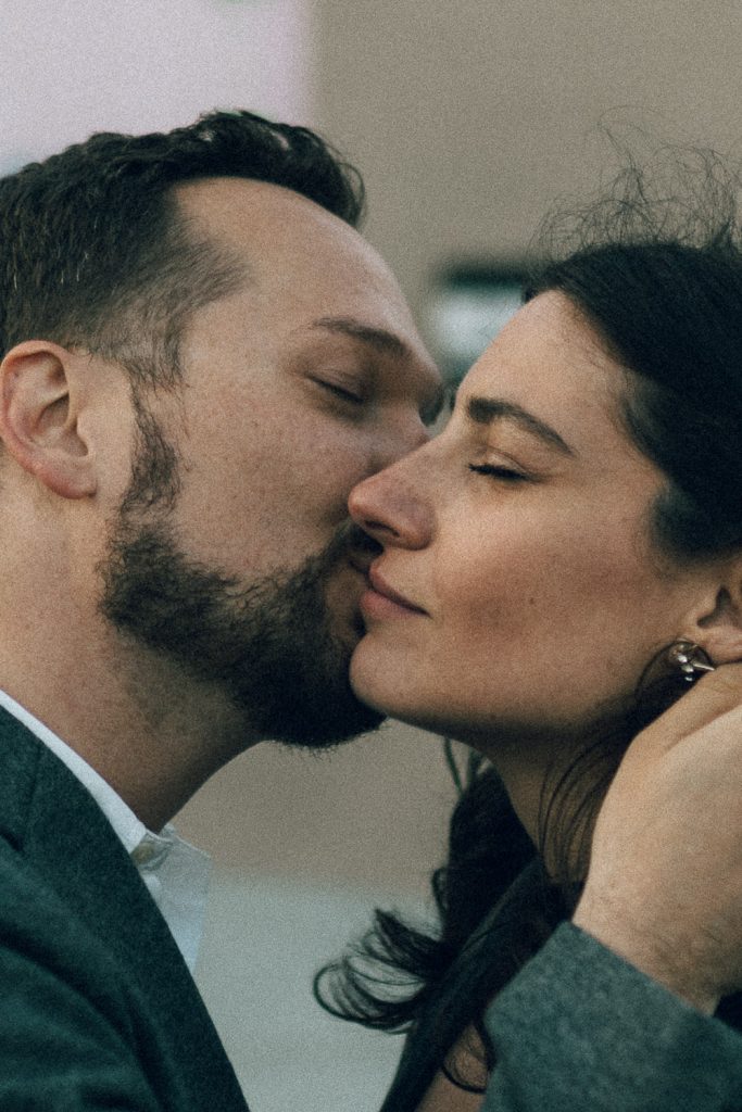 Couple during nyc engagement session taken with film camera