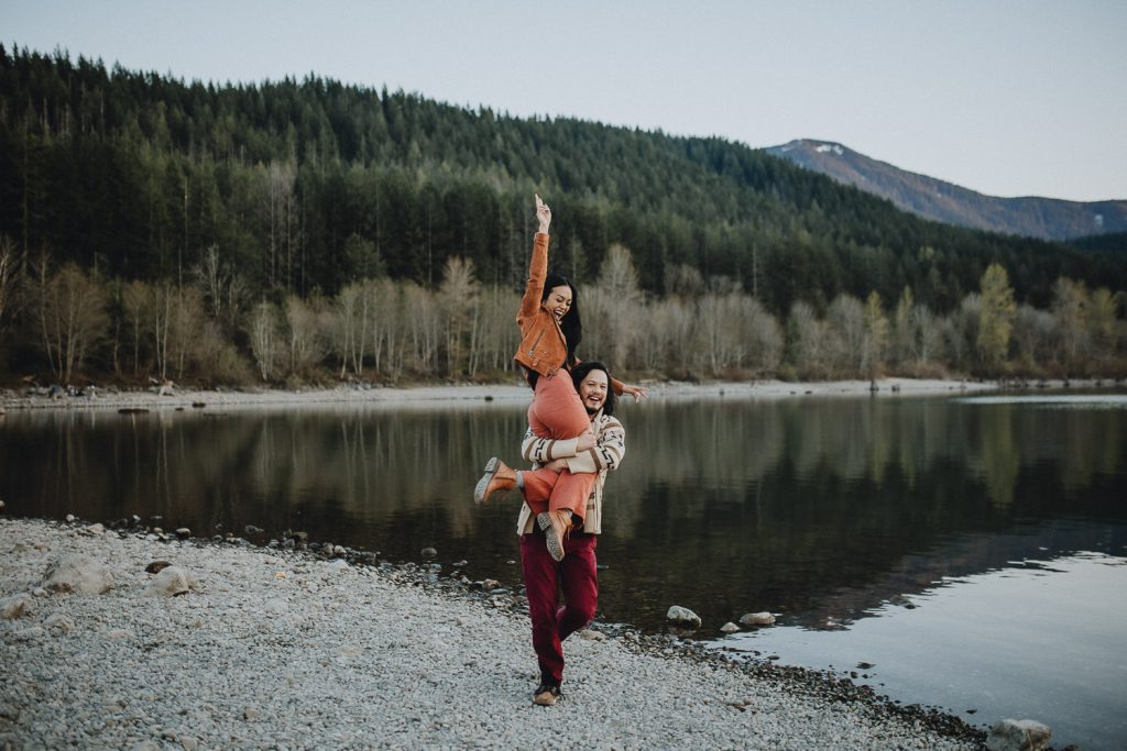 Fun engagement session in the mountains of seattle